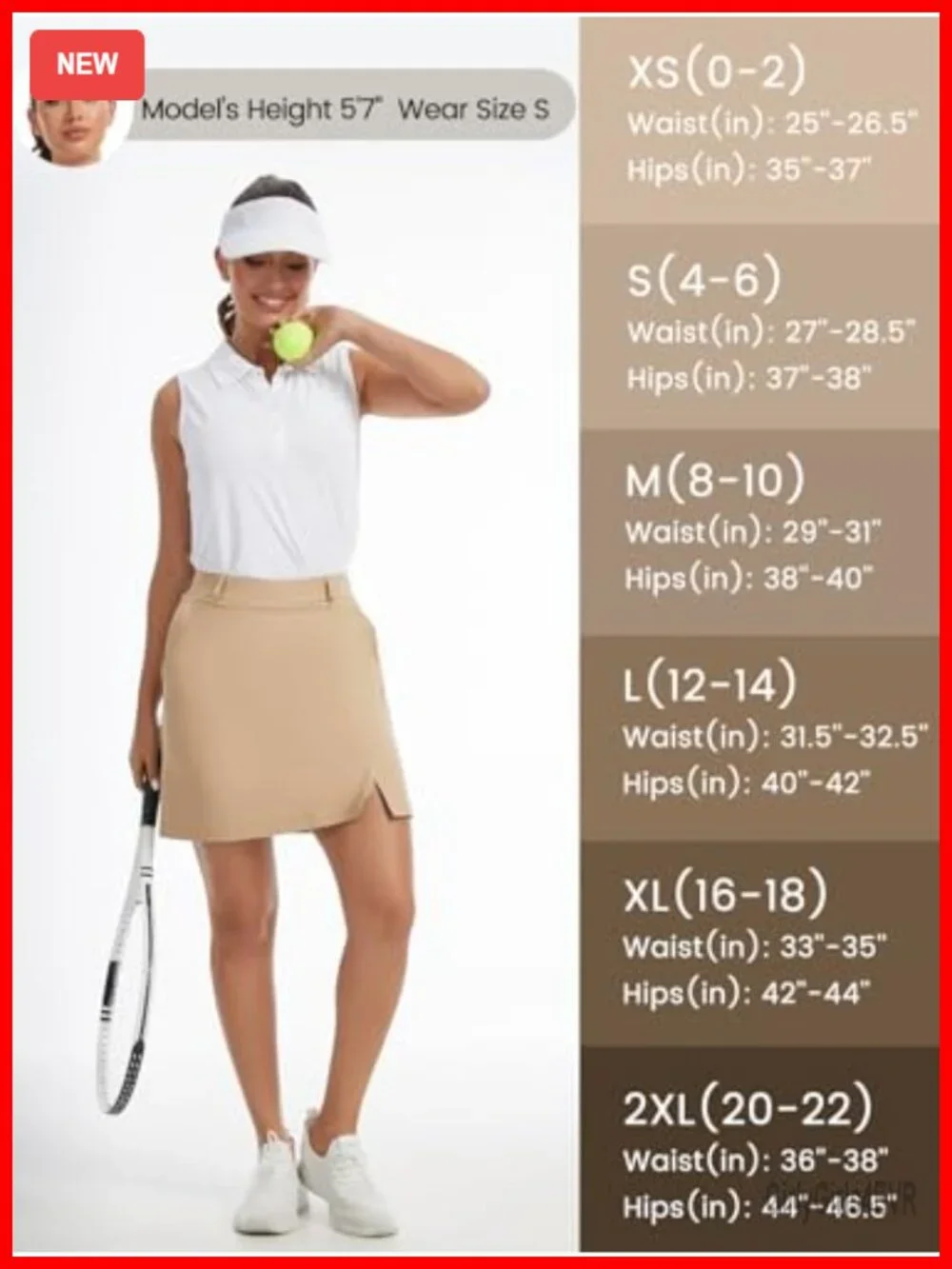 Women's Knee Length Golf Skort with Side Zipper, Pockets, Mesh Liner, Quick Dry